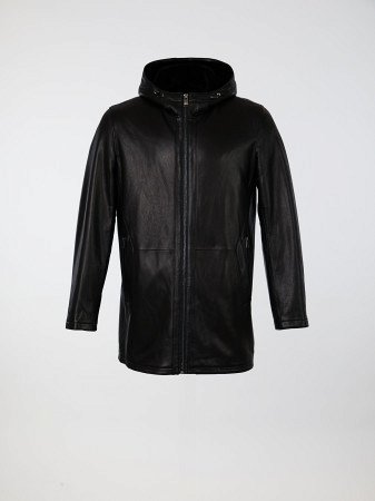 Удлиненная куртка из нат.кожи и овчины с капюшоном