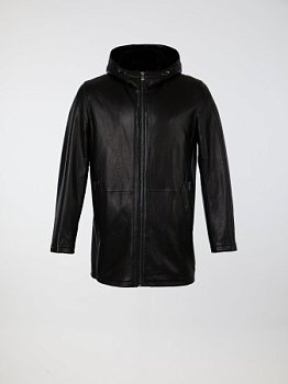 Удлиненная куртка из нат.кожи и овчины с капюшоном