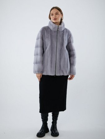 Укороченная шуба из меха норки с воротником стойкой