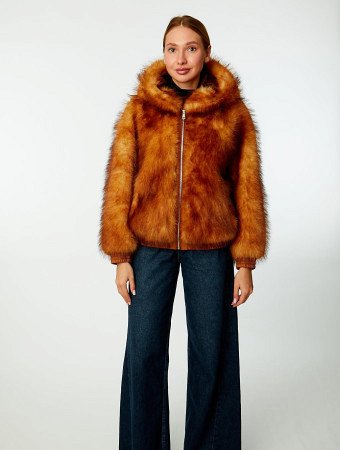 Куртка-бомбер с капюшоном из экомеха