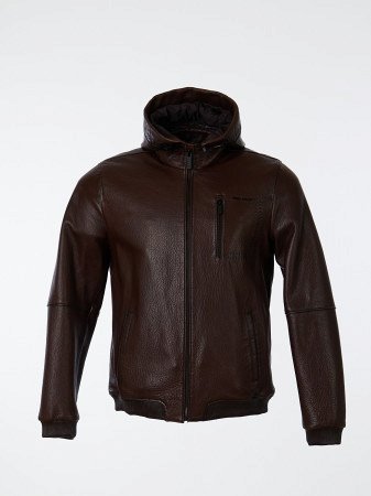 Куртка мужская из натуральной кожи с капюшоном