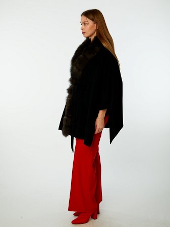 Пальто-пончо из кашемира с отделкой мехом песца