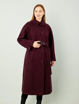 Пальто женское, отложной воротник, пояс