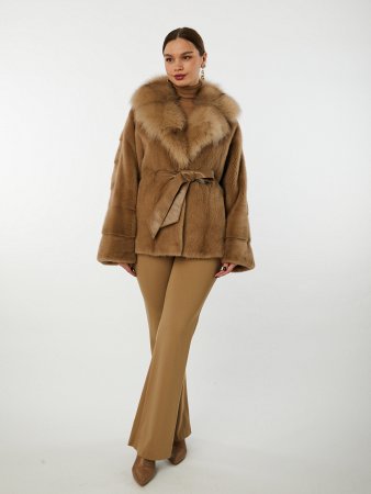 Укороченная шуба из меха норки и отделкой мехом песца