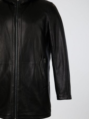 Удлиненная куртка из нат.кожи и овчины с капюшоном