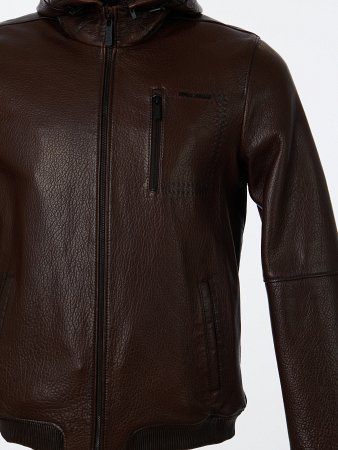 Куртка мужская из натуральной кожи с капюшоном