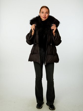 Пуховик с капюшоном и отделкой мехом лисицы