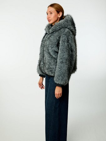 Куртка-бомбер с капюшоном из экомеха