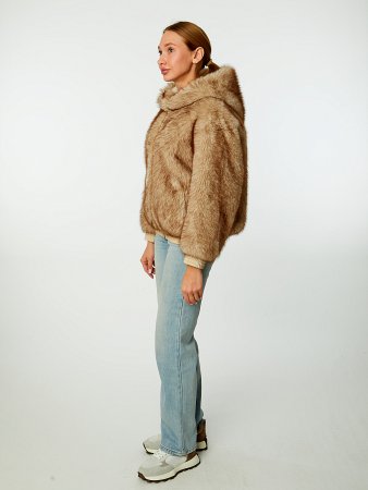 Куртка-бомбер с капюшоном из экомеха