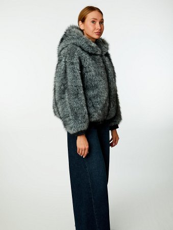 Куртка-бомбер с капюшоном из экомеха