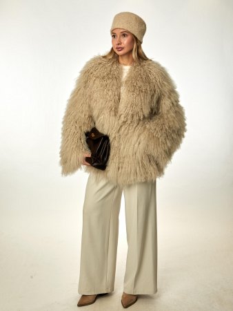 Укороченная шуба из натурального меха ламы