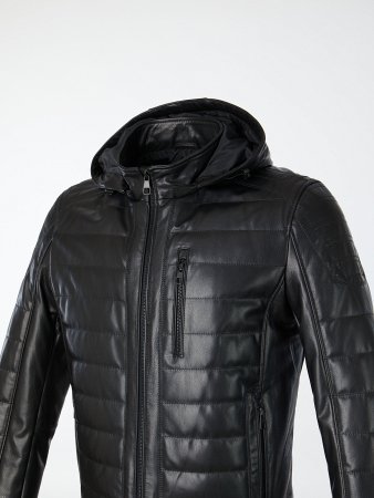 Утепленная куртка  из натуральной кожи с капюшоном