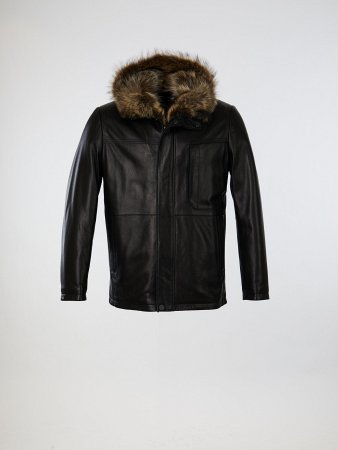 Удлиненная куртка из нат.кожи и овчины с капюшоном