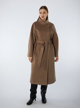 Пальто полушерстяное удлинённое с воротником-стойкой и поясом