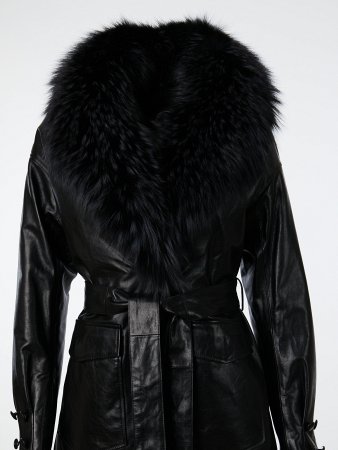 Удлиненная куртка со съемным мехом ч/б лисицы