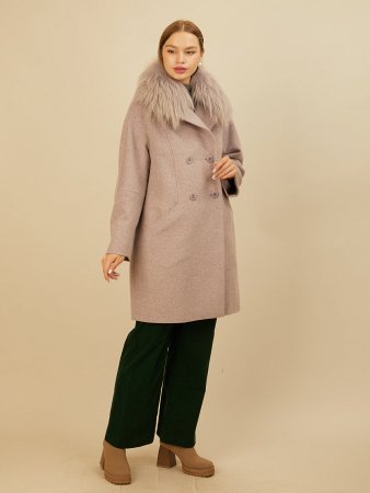 Двубортное полупальто со съемным мехом лисицы