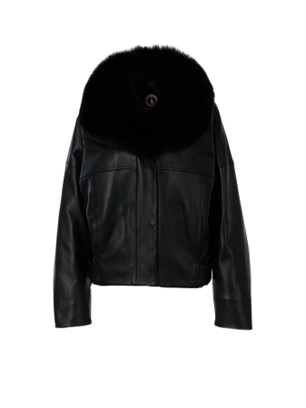Укороченная куртка из нат.кожи со съемным мехом песца