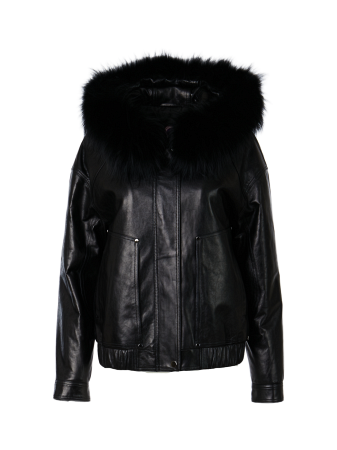 Укороченная куртка из нат.кожи с капюшоном