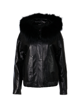 Укороченная куртка из нат.кожи с капюшоном