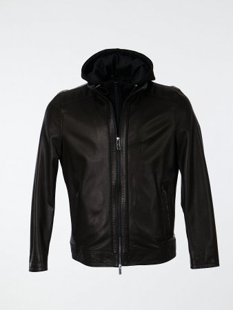 Кожаная куртка со съемным капюшоном