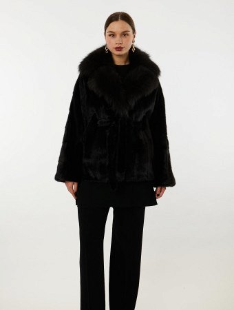 Укороченная шуба из меха норки с англ.воротником