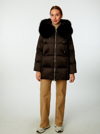 Пуховик с капюшоном и отделкой мехом лисицы