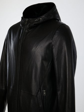 Удлиненная куртка из нат.кожи и овчины с капюшоном