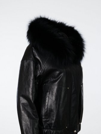 Укороченная куртка из нат.кожи с капюшоном