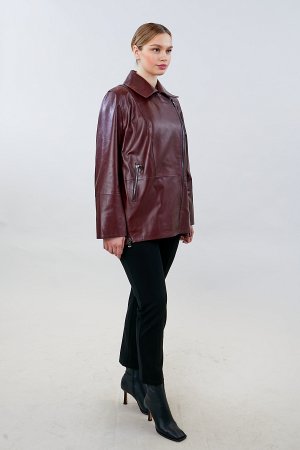 Удлиненная куртка из кожи с отложным воротником