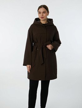 Удлиненная куртка на синтепоне с капюшоном и поясом