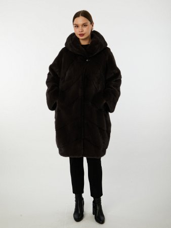 Шуба из меха норки с капюшоном