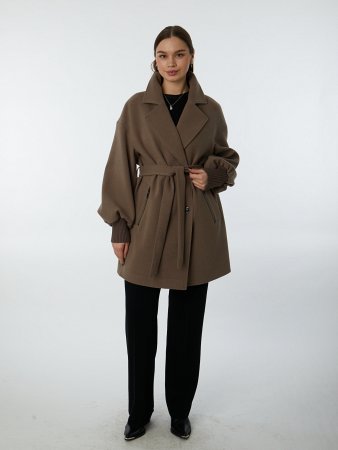 Укороченное пальто с трикотажными манжетами