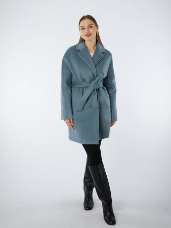 Пальто полушерстяное укороченное с английским воротником и поясом