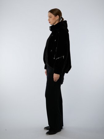 Меховая экодубленка с капюшоном