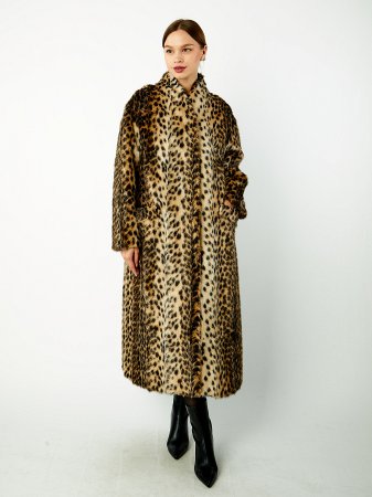 Шуба из экомеха с шалевым воротником и поясом