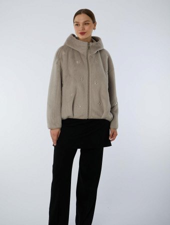 Меховая экодубленка с капюшоном