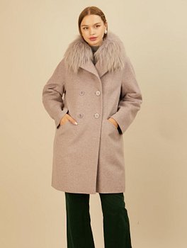 Двубортное полупальто со съемным мехом лисицы