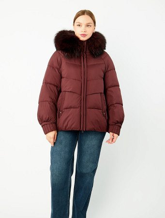 Пуховик женский укороченный с мехом