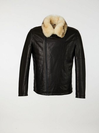 Косуха из нат.кожи с мехом волка