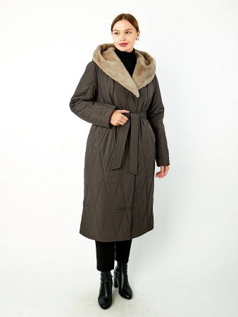 Стеганый пуховик с отделкой из эконорки