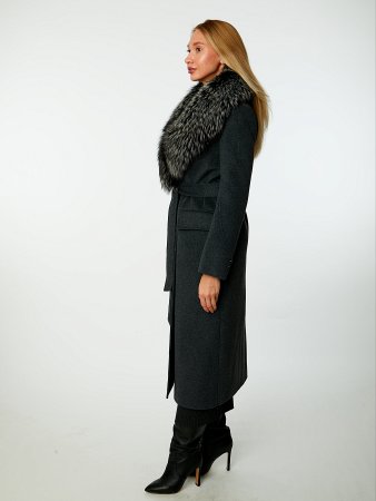 Классическое пальто со съёмным мехом чёрнобурой лисы