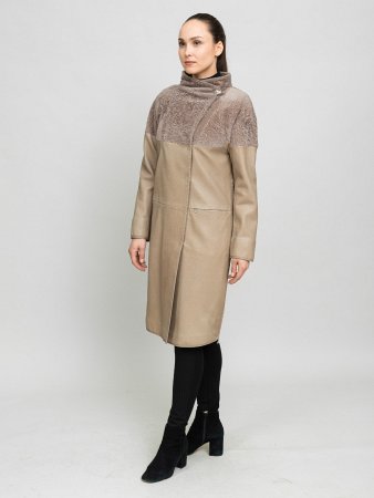 Пальто из натуральной кожи комбинированное астраганом