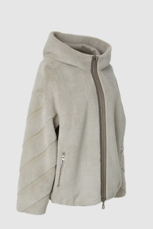 Укороченная экодубленка с капюшоном