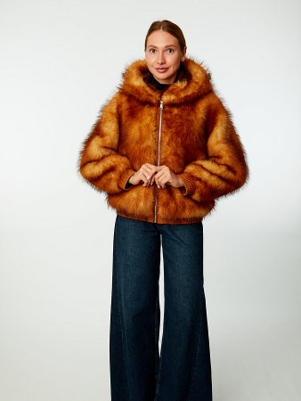 Куртка-бомбер с капюшоном из экомеха