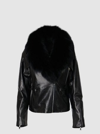 Утепленная куртка из натуральной кожи с отделкой мехом песца