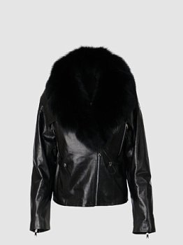 Утепленная куртка из натуральной кожи с отделкой мехом песца